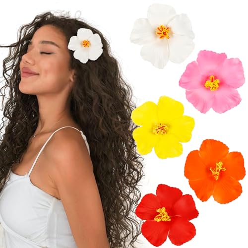 Set de 5 pinzas de flores hawaianas para mujer miniatura 1