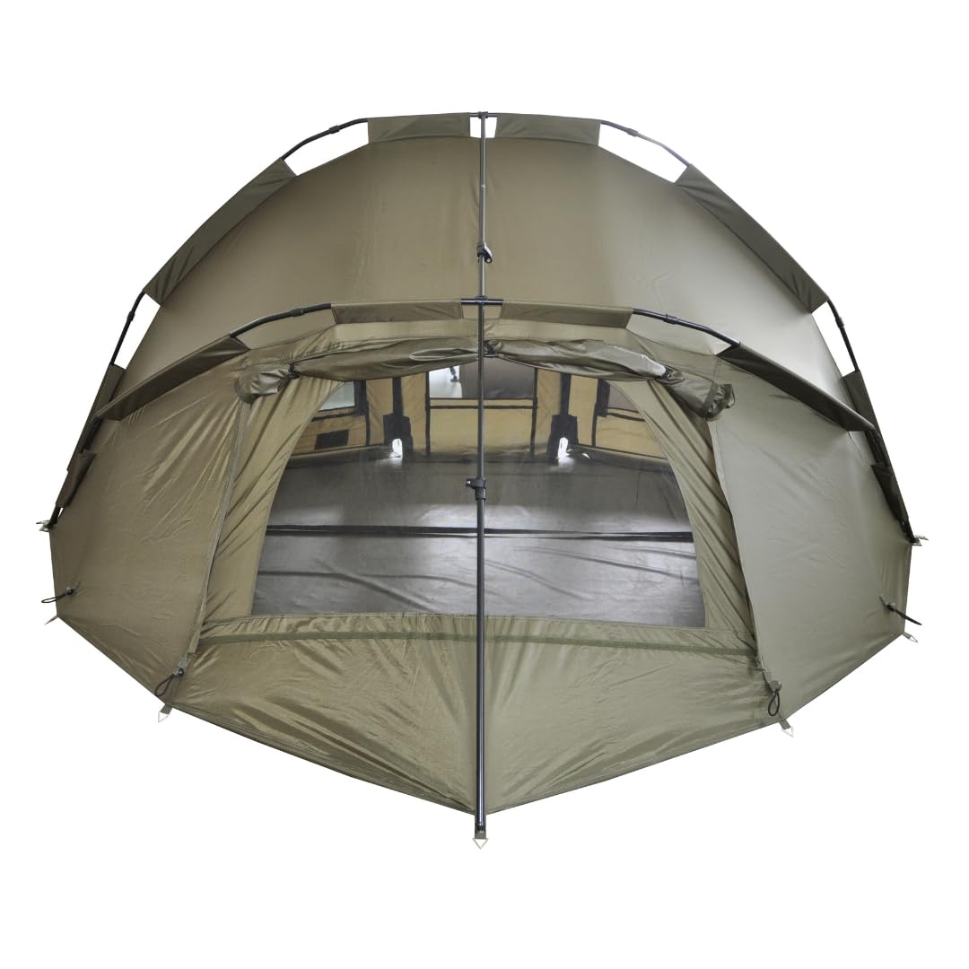MK-Angelsport 5 Seasons 2 Mann Dome – Schnell aufzubauendes Angelzelt mit 10.000 mm Wassersäule, Aluminium-Frame, Multifunktionstür, inkl. Bodenplane & Gummihammer.
