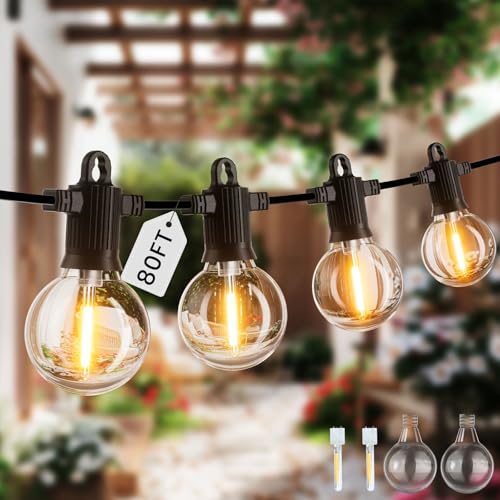ZOTOYI Catena Luminosa Esterno LED 80FT/24M - IP65 Impermeabile - G40 Luci per Spazi Aperti con 30 Lampadine in Plastica Antigoccia Bianca Calda, Filo in Rame Puro per Giardini Negozi Bar all'esterno