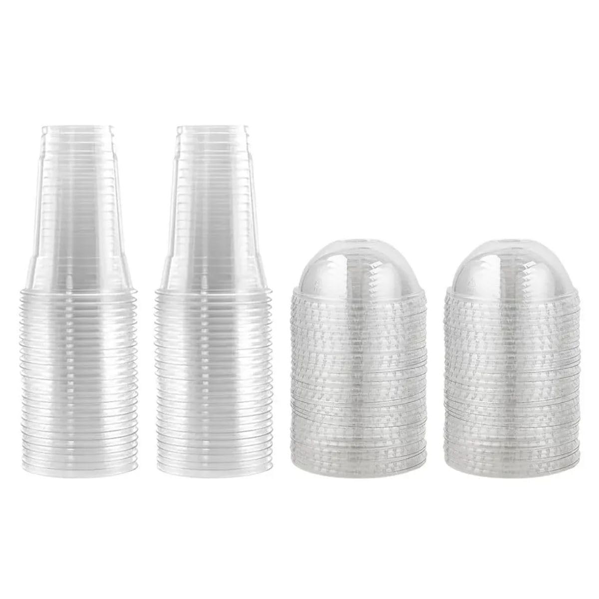 ARA CHOICE Clear Disposable Plastic Smoothie Milkshake Pint Hot & Cold Drink Round Glasses Cups + Domed Lids with Hole Water Milk Juice Beverages Drinking Cocktail Cup Glass (200, 9oz/200ml (Small))