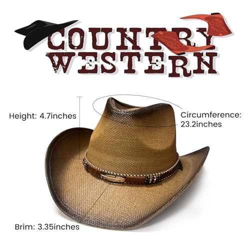 Image of Cowboy Hats for Women, Brown Cowgirl Hats Classic Straw Western Hats for Women Music Festival Party Beach.