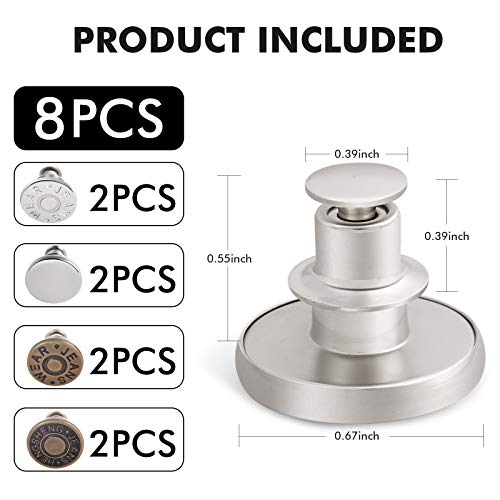 Image of Ceryvop 8 Sets Button Pins for Loose Jeans - No Sew Instant Replacement Snap Tack Pant Button - Reusable and Adjustable Metal Pants Tightener