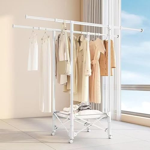 HoshiAkari 折りたたみ室内物干しスタンド|伸縮式ハンガーラック・組立不要・省スペース収納|キャスター付き・大容量・おしゃれな洗濯ラック・布団も干せる・玄関/ベランダ/リビング用