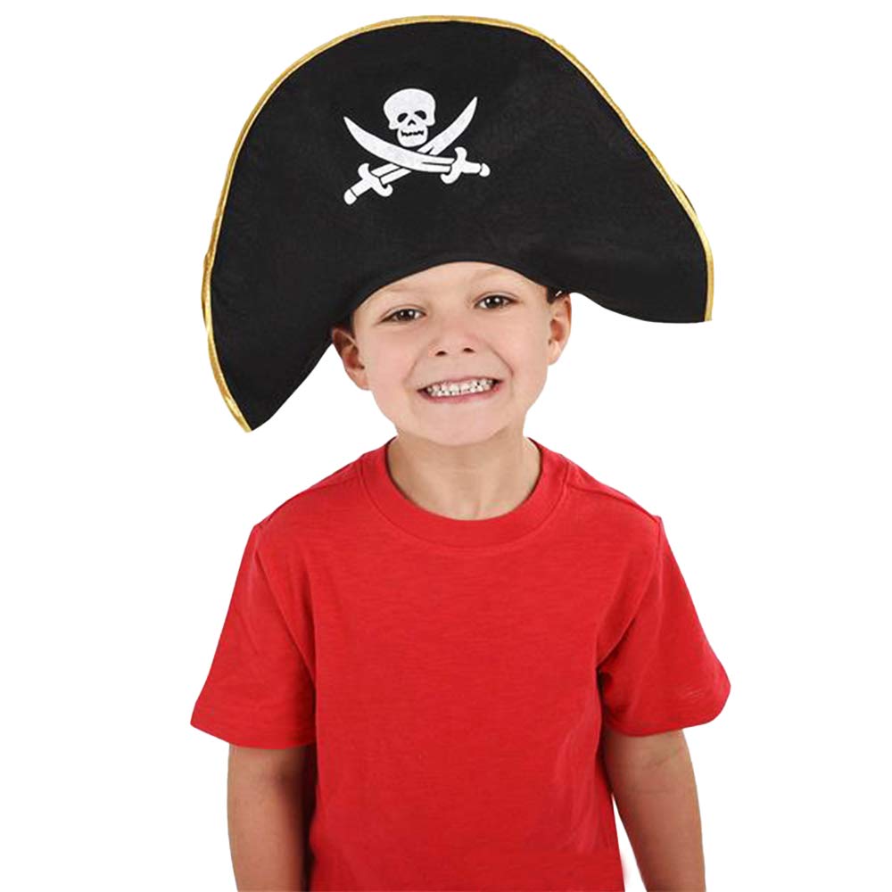 Sombrero De Almirante Infantil De Fieltro Negro Y Oro, Talla única, Accesorio De Disfraz Pirata Para Fiestas, Carnaval Y Halloween, Con Retardante De Fuego, De Fiestas Guirca