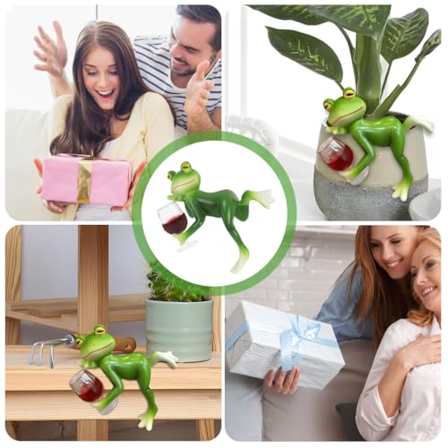 Image of HASTHIP Resin Decor Cartoon Frog Decor,Fun Drunk Frog Planter,Hanging for Open Fish Tank 2.36 inch Small Green Resin Decoration
