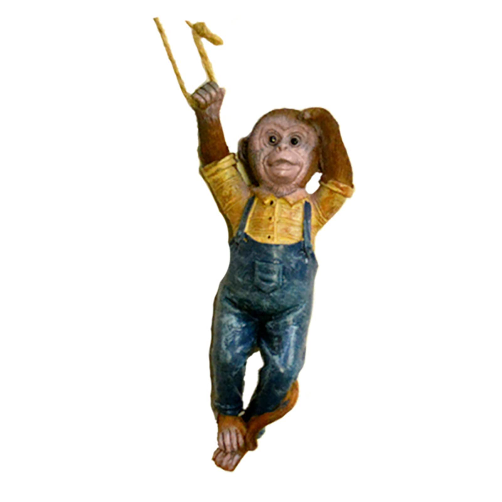 Camidy Monkey Hanging Animal Statue, Monkey on Rope Sculpture Hanging Resin Monkey Figurine Ornament Garden Patio Yard Art Decor