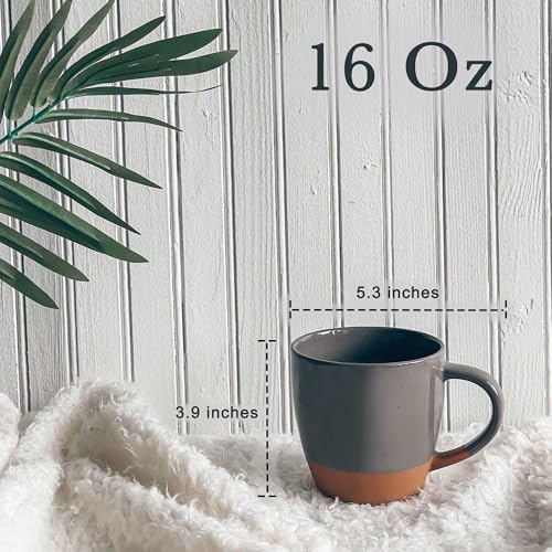 Mora Ceramic Large Latte Mug Set of 4, 16oz - Microwavable, Porcelain Coffee Cups With Big Handle - Modern, Boho, Unique Style For Any Kitchen. Microwave Safe Stoneware - Assorted Neutrals - Image 3