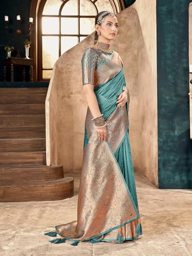Image of Mehrang Women's Pure Kanjivaram Silk Saree Banarasi Silk Wedding Sarees for Women with Blouse Piece