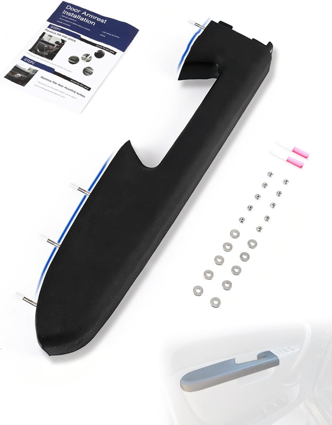 22818465 Front Left Driver Side Door Panel 17 inch Armrest Repair Kit with Release Handle Below Armrest Compatible with 2010 2011 2012 2013 2014 Chevy Silverado GMC Sierra 1500 2500HD 3500HD Black