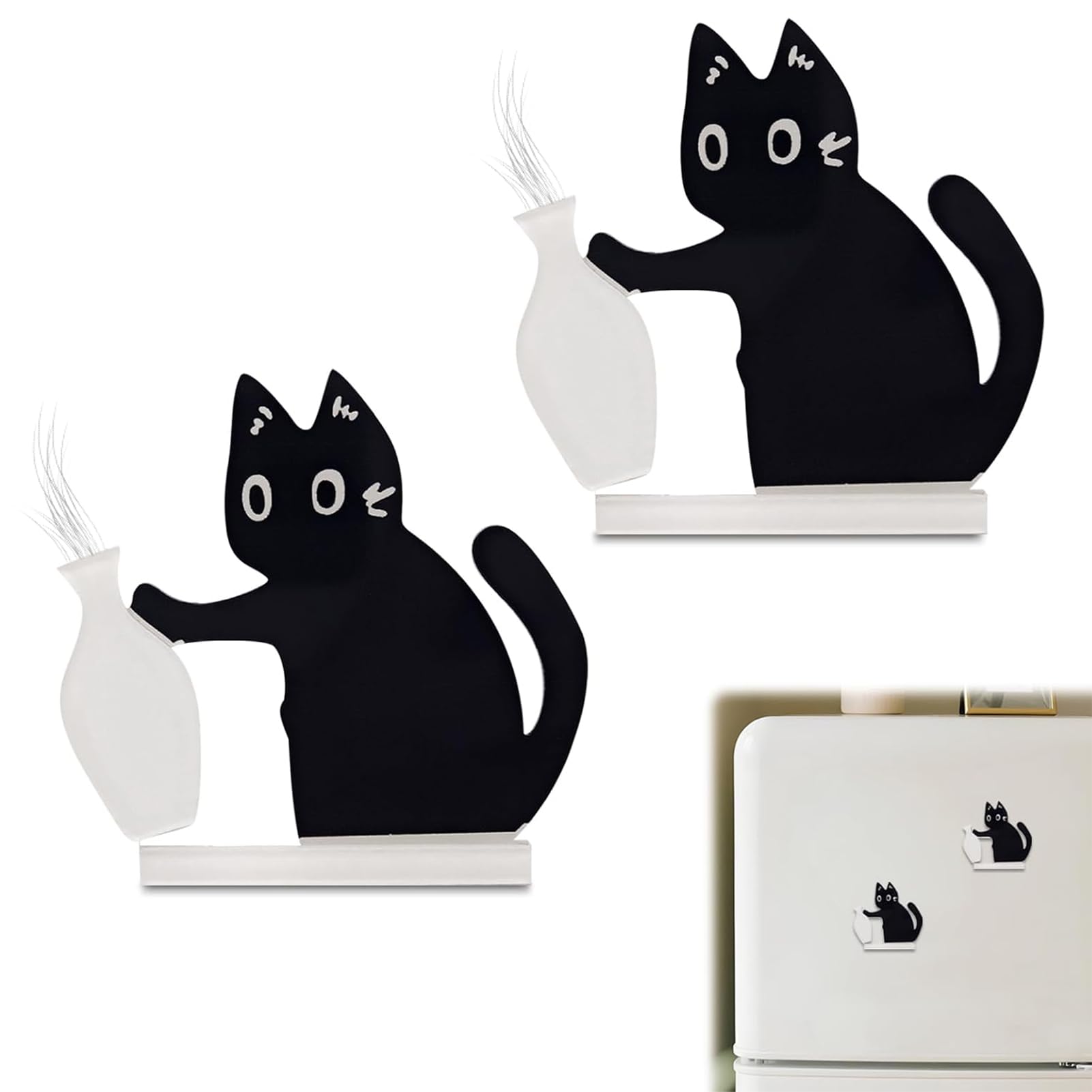 Desktop Katzenvase, Niedlicher schwarzer Katzenvasen-Magnet, Mini Vasen Magnete Kühlschrank, Cat Whisker Vase, für Wohnzimmer, Küche, Kühlschrankzubehör, Schreibtisch, Büro
