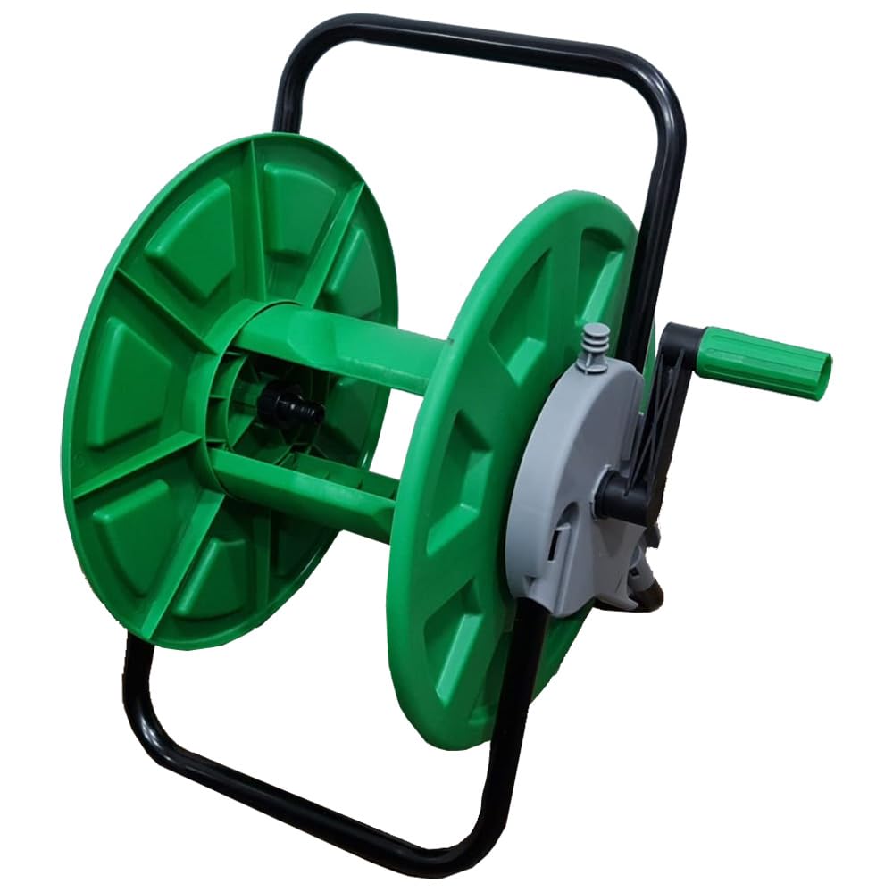 Green, Black Taha Garden Hose Reel Water Pipe Cart Rack Winder Storage Holder 1/2” X 60M Wall Mountable Free Standing With Rotating Handle
