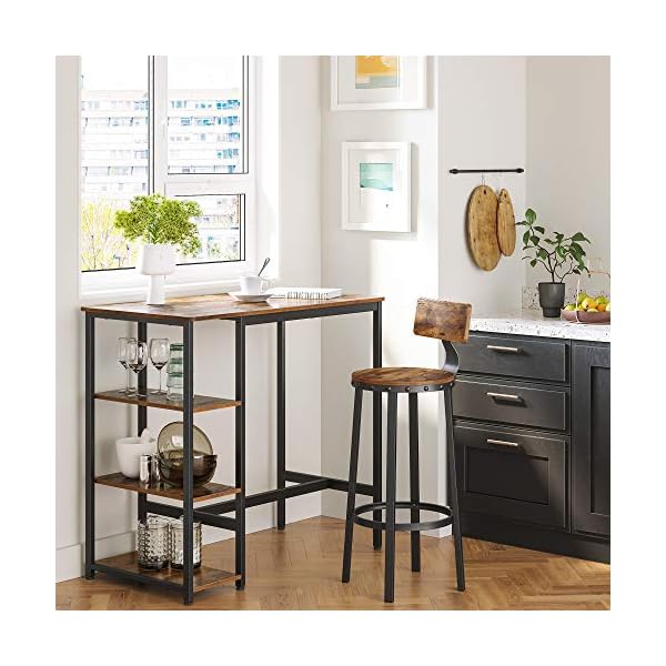 VASAGLE Bar Table, Kitchen Table, Dining Table with 3 Shelves, Stable Steel Structure, for Bar Party Cellar, Restaurant, 109 x 60 x 100 cm, Industrial Style, Easy to Assemble, Rustic Brown LBT11X - Image 3