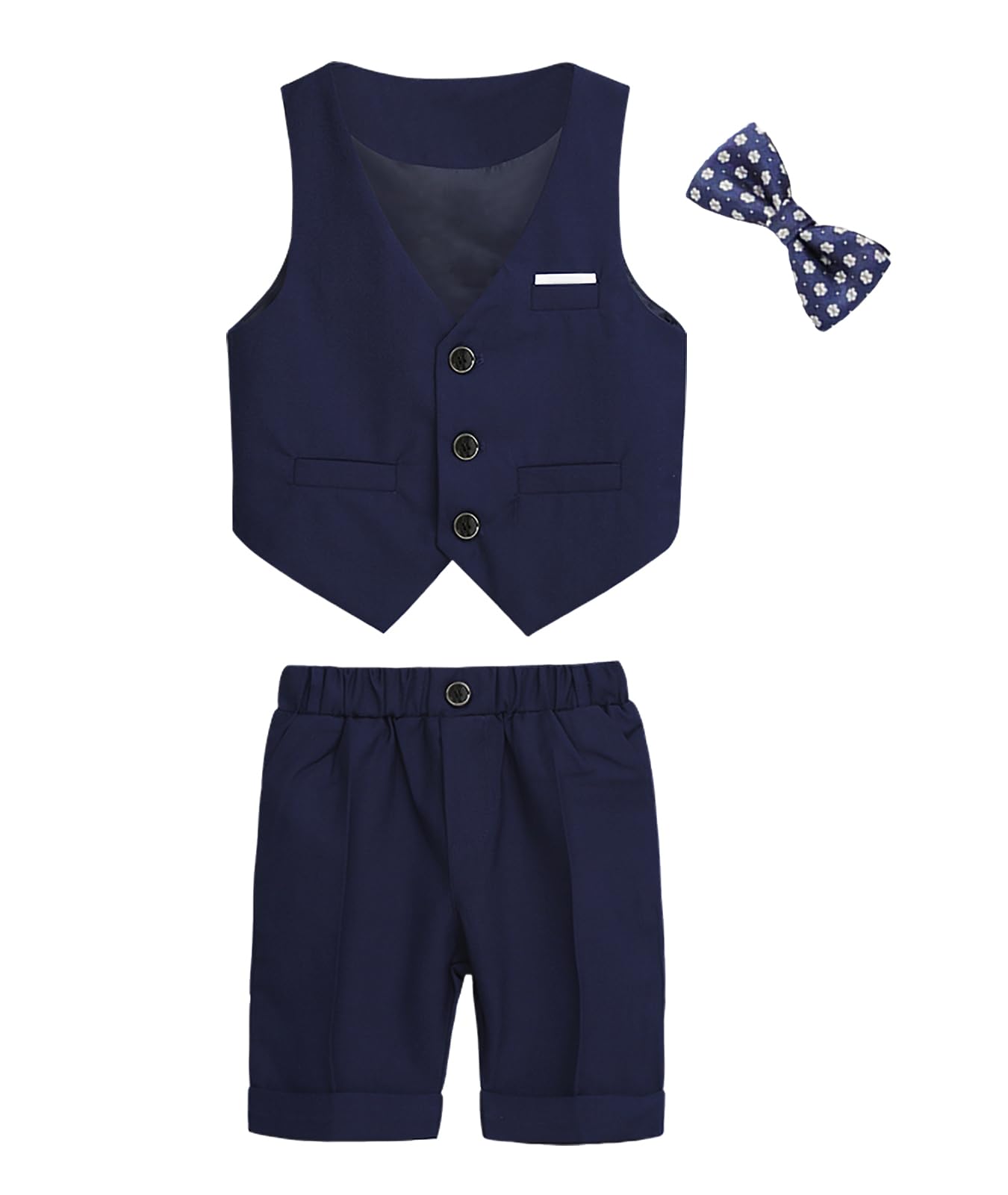 3/4 Pezzi Completo Cerimonia Bambino, Ragazzi Eleganti Abiti da Cerimonia Estivo con Gilet, Pantaloni Corti, Camicia, Papillon