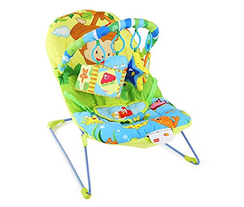Image of Luvlap Go Fishing Baby Bouncer with Soothing Vibration and Music (Multi Color) & Muslin Swaddle Animals White & Silicone Food /Fruit Nibbler with Extra Mesh, Soft Pacifier /Feeder