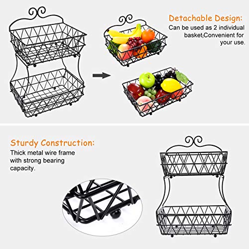 Upgraded Version - 2 Tier Fruit Bread Basket Display Stand - Screws Free Design