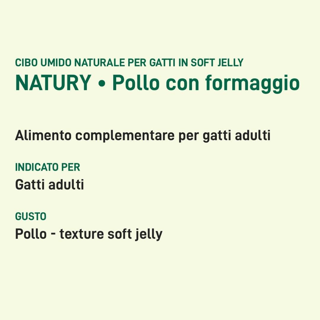 Oasy - Comida húmeda para gatos naturales con sabor a pollo con queso, suaves pelusas naturales de Soft Jelly para gatos adultos de todos los tamaños y razas | 24 latas de 85 gramos cada una.