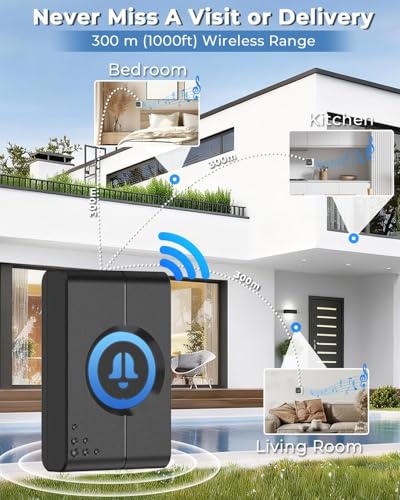 Image of Spromoce Wireless Doorbell for Home, 1000FT Long Range Door Bell without Wire for Office, IP55 Waterproof Cordless Remote Calling Bell with 6 Vibrant Light Modes, 38 Ringtone