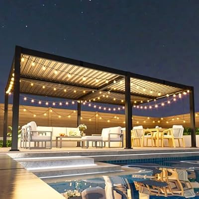 12' x 20' Louvered Pergola, Metal Outdoor Pergola with Adjustable Louvered Roof & Gutter System, Hardtop Patio Gazebo for Patio, Backyard, Deck, Garden, Dark Gray