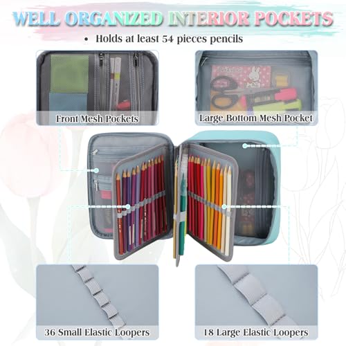 Image of VX VONXURY Large Pencil Case, 54-Slot Colored Pen Pouch 2 Removable Sleeves | Cute Zipper Pencil Bag Organizer, Top Handle, Front Zip Pocket, Durable Fabric for Art Supplies Markers School Travel College