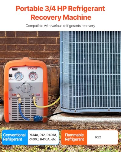 VEVOR Portable 3/4 HP Refrigerant Recovery Machine, AC Recovery Machine for Liquid Vapor Refrigerant, Self-Cleaning Recovery Machines HVAC for Automotive Air Conditioning (120V 60Hz)