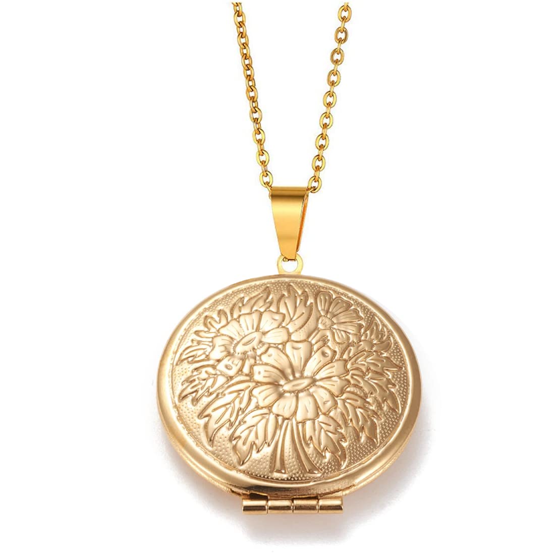 Stainless Steel Gold Plated Photo Locket Pendant for Men and Women (NK0866)