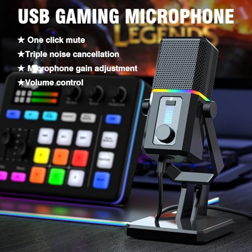 Facmogu HK2 Gaming Microphone, USB Dynamic Gaming Microphone for PC, Computer Gaming Streaming Mic with RGB Light, Mute Button, Gain Control, Desktop Podcast Mic for Recording Studio Twitch YouTube - Image 3