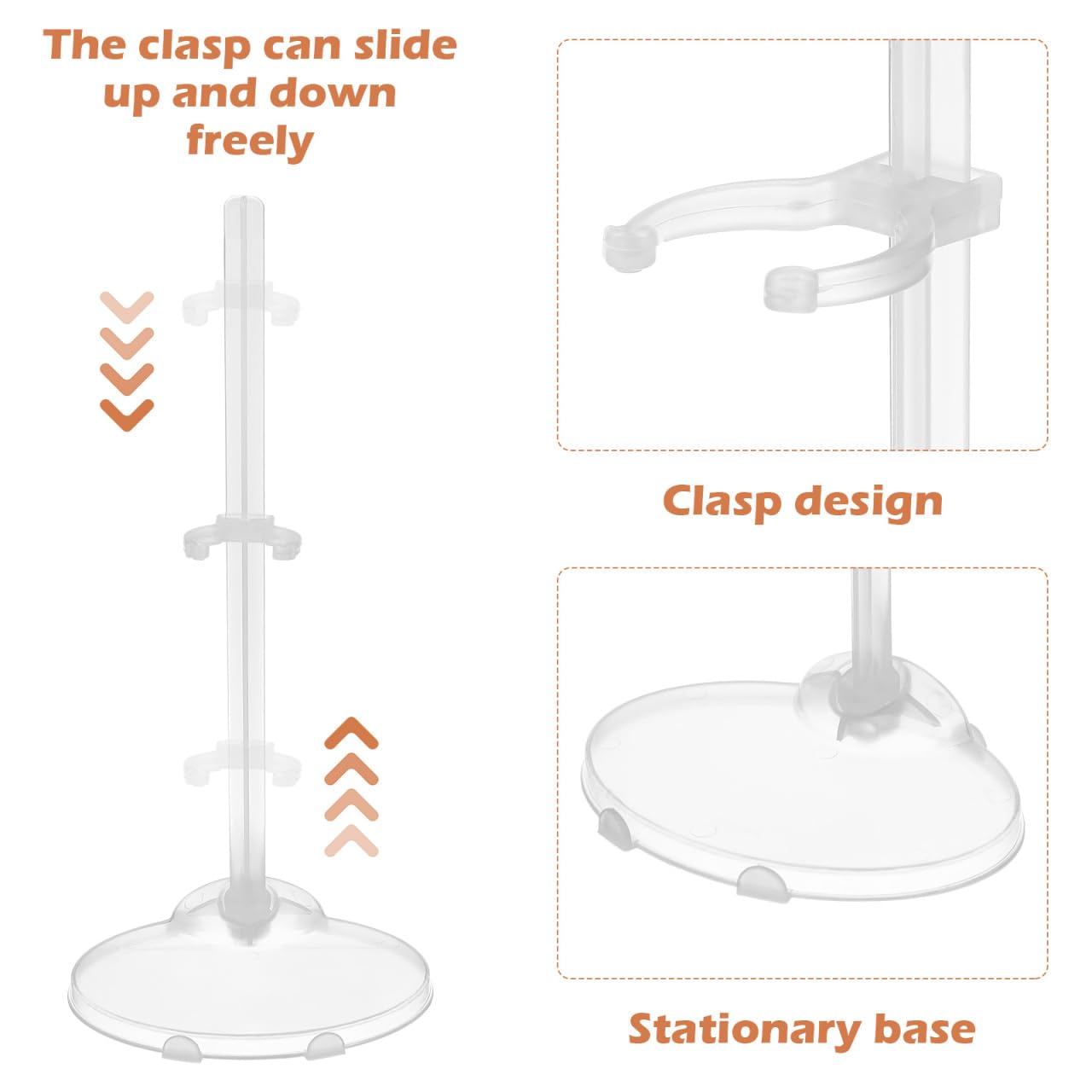 Toyvian Transparent Doll Stand Adjustable Display Holder for 8 to 9 Inch Dolls Figure Supports for Collectible Toys and Model Display Racks - Image 4