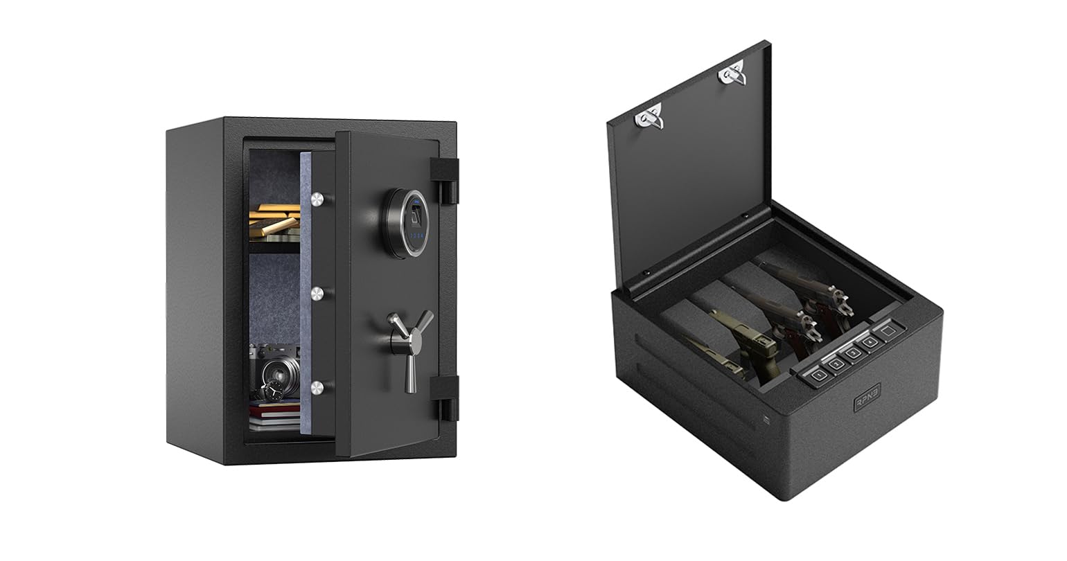 RPNB 1 of 1.29 Cuft Fingerprint Fireproof Safe Box with Touch Screen, 1 of 4-Pistol High Capacity Handgun Safe with Biometric Fingerprint, Bundle