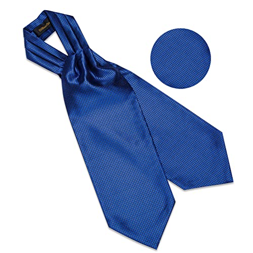 Dibangu Blue Mens Cravat Silk Ascot Ties For Men Jacquard Woven Self-Tied Scarf Tie Pocket Square Cufflinks Tie Ring Set Wedding Prom #TOP4
