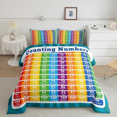 Image of Feelyou Kids Educational Bedding Set Twin Size, Counting Numbers Duvet Insert Math Learning Comforter Set Boys Girls Preschool Teens Bedroom Decor 2Pcs