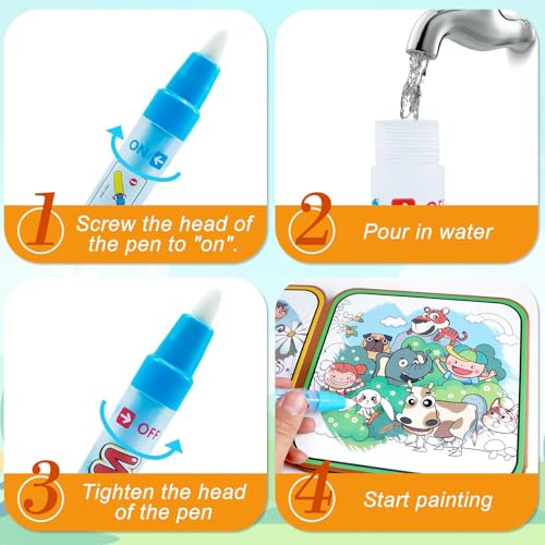 Image of Kiddale DIY Reusable Water Painting Book for Kids 3-8 years | Transportation Theme | Magic Water Coloring with Water Pen | 4 Reusable Painting Sheets ... Sheets | Mess-Free Travel Activity Book
