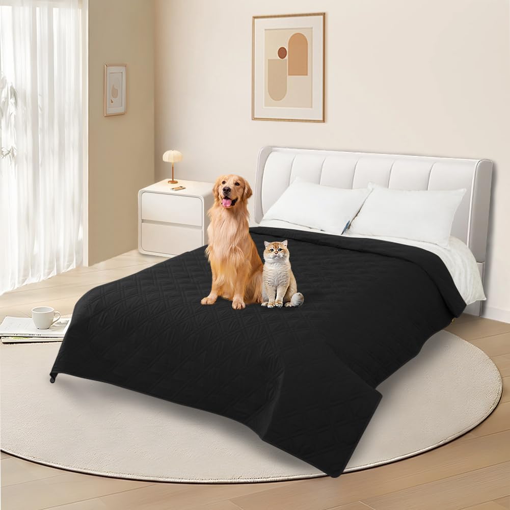 DUJUIKE Copridivano 100% impermeabile per cani, coperta per animali domestici, protezione per mobili per bambini e animali domestici, con fondo antiscivolo, per 3 posti (Nero, 208 x 208 cm)