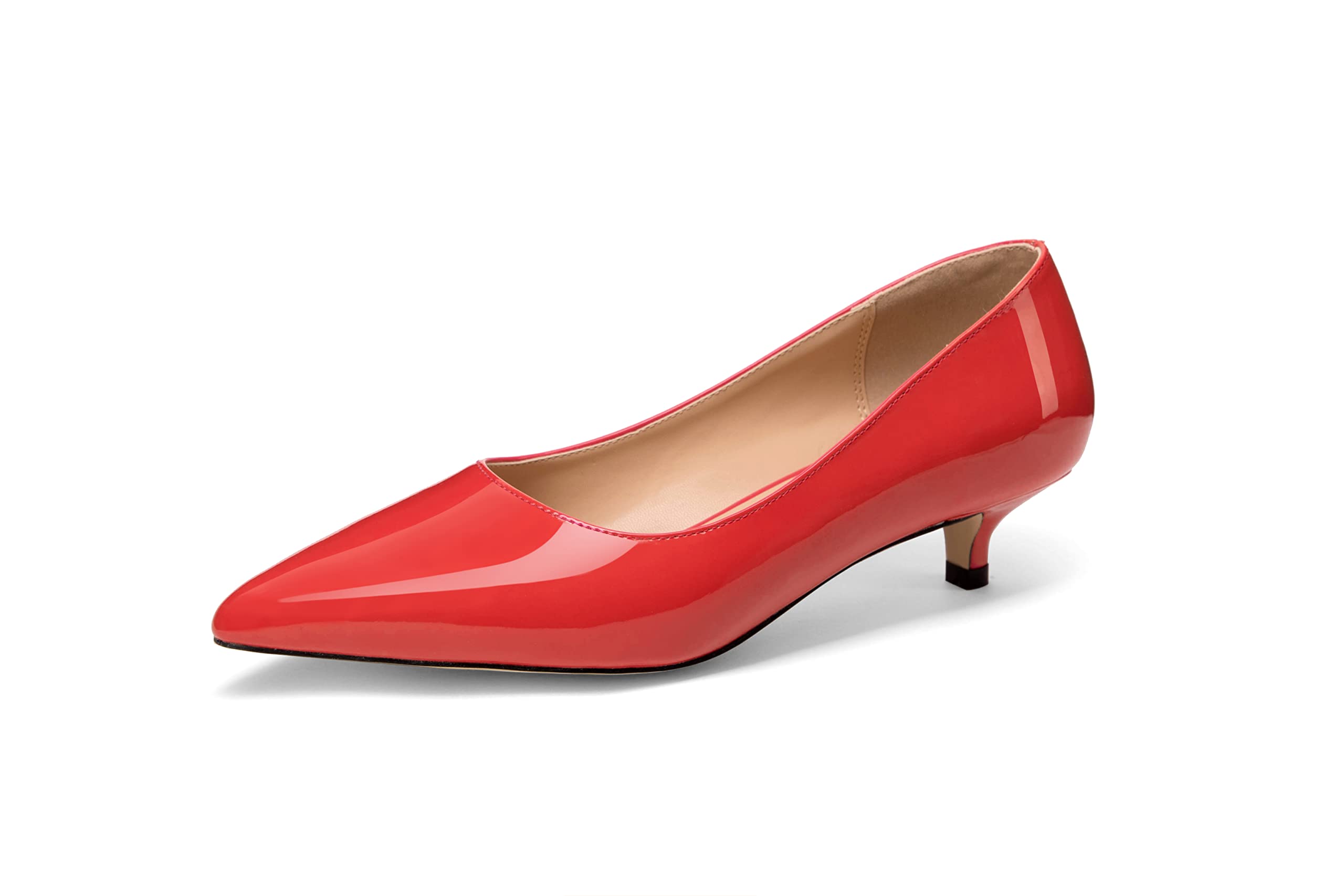 TanaoenWomen's Pointed Toe Solid Slip On 1.5 Inch Stiletto Patent Low Heel Pumps Shoes