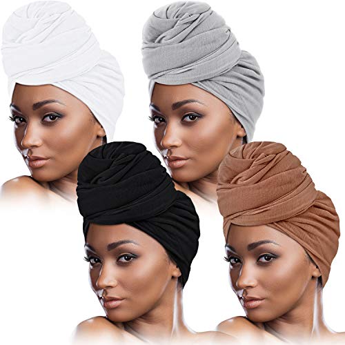 4 Pieces Head Wrap Scarf Stretch Turban for Women Long Hair Scarf Wrap Soft Head Band Tie African Head Wraps