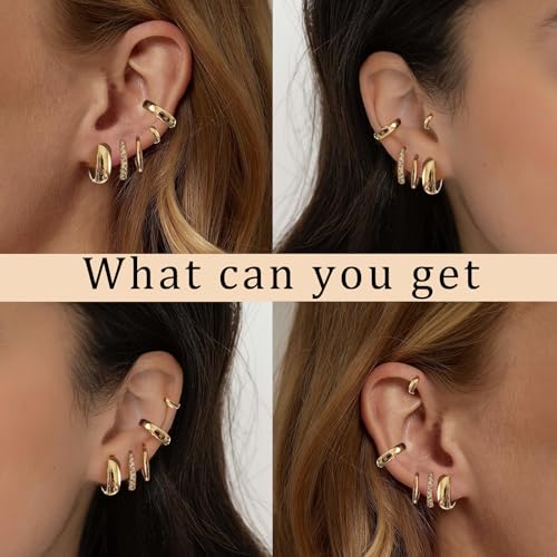 5 Pairs 14K Gold Hoop Earrings - Gold Jewelry for Women Trendy - Non Tarnish Stack Earrings for Women - Hypoallergenic Gold Earring Set4