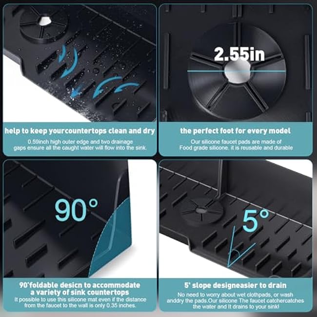 Kitchen Sink Splash Guard£¬Sink Draining Pad Behind Faucet£¬Faucet Mat for Kitchen Sink£¬Comes with a Silicone Brush for Cleaning Drying Mat for Countertop Protect (Grey)