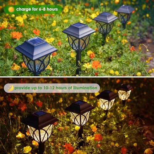 Image of Solar Pathway Lights - Waterproof Outdoor Garden Lights for Yard, Lawn, Patio - Auto On /Off LED Landscape Lighting, Decorative Solar Walkway Lights (2)