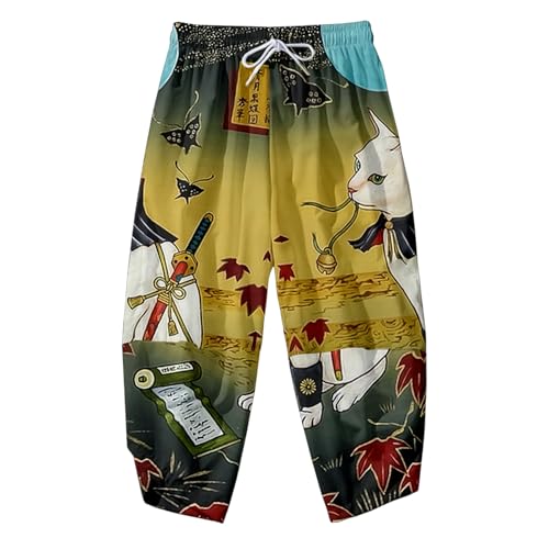 Image of DOSLAVIDA Men's Japanese Kimono Jacket Set Stylish Open Front Coat With Shorts Chinese Style Printed Cardigan Suit