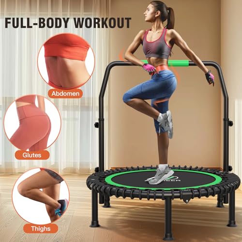 Image of ANCHEER Rebounder Trampoline 40 inch Bungee with 4-Level Adjustable Handle,Mini Trampoline Max 400 LBS Heavy-Duty Fitness Trampoline, Waterproof UV-Resistant Indoor Outdoor Exercise Trampoline (Pro-Green)