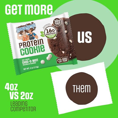 Image of Lenny & Larry's Protein Cookie, Choc-O-Mint - High Protein Snacks with 16g Plant Protein, 10g Fiber, Soft-Baked, Vegan, Non-GMO | 4oz, Pack of 12