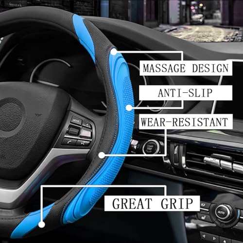 Image of Osilly 15 Inch Car Leather Steering Wheel Cover, Automotive Accessories Elastic Breathable Anti-Slip Soft Wheel Protector Fits Men and Women, Suitable for SUVs, Trucks, Vehicles and RVs (Blue)
