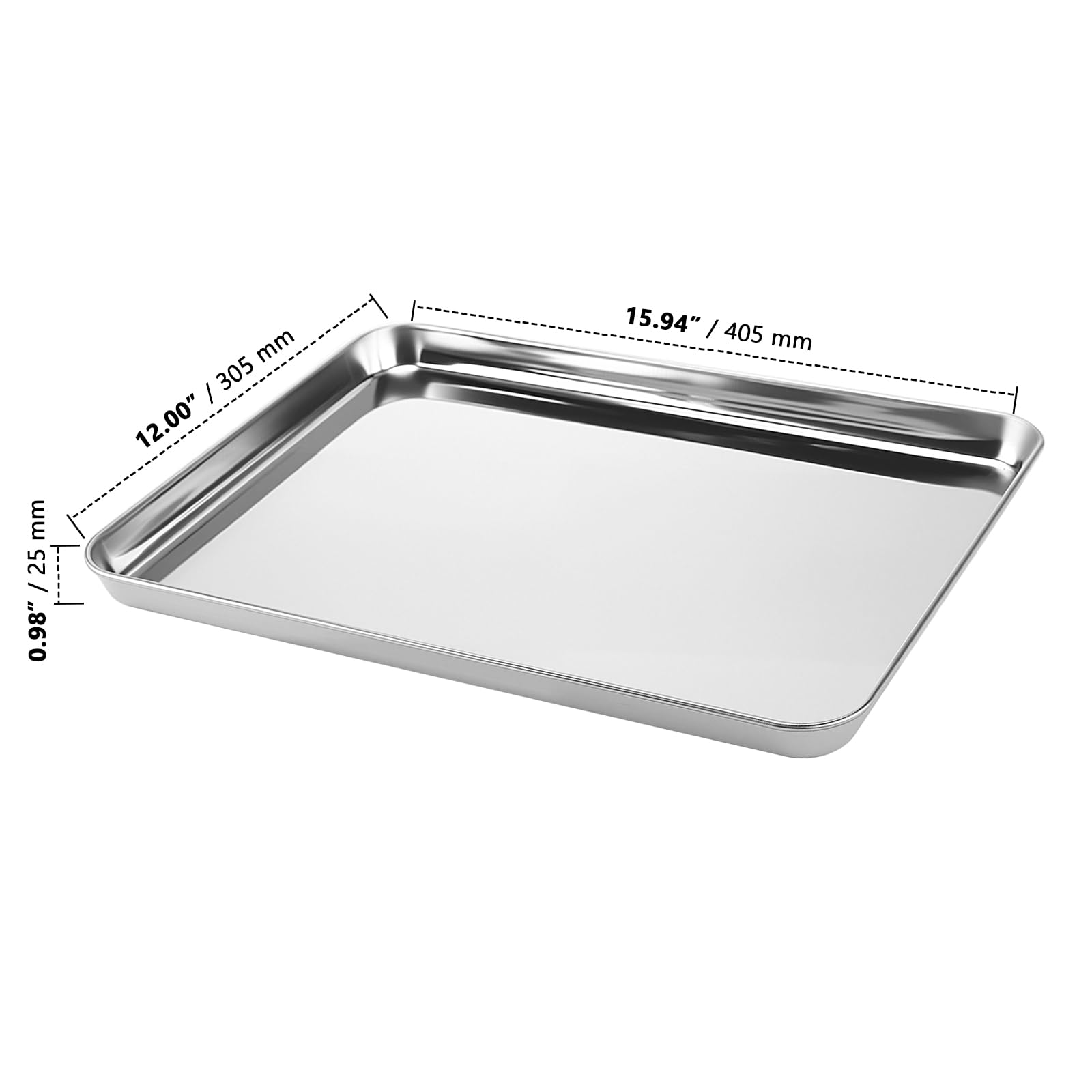 ZOENHOU Set di 3 Teglie da Forno Rettangolari 40x30 cm in Acciaio Inox, Bordo 2,5 cm, per Torte e Pizze, Lavabili in Lavastoviglie