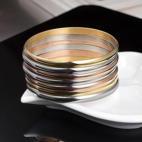 Set Of 7PCS Bracelet Bangle 18K Gold Plated Luxury Smooth High Polished Bracelet For Women3