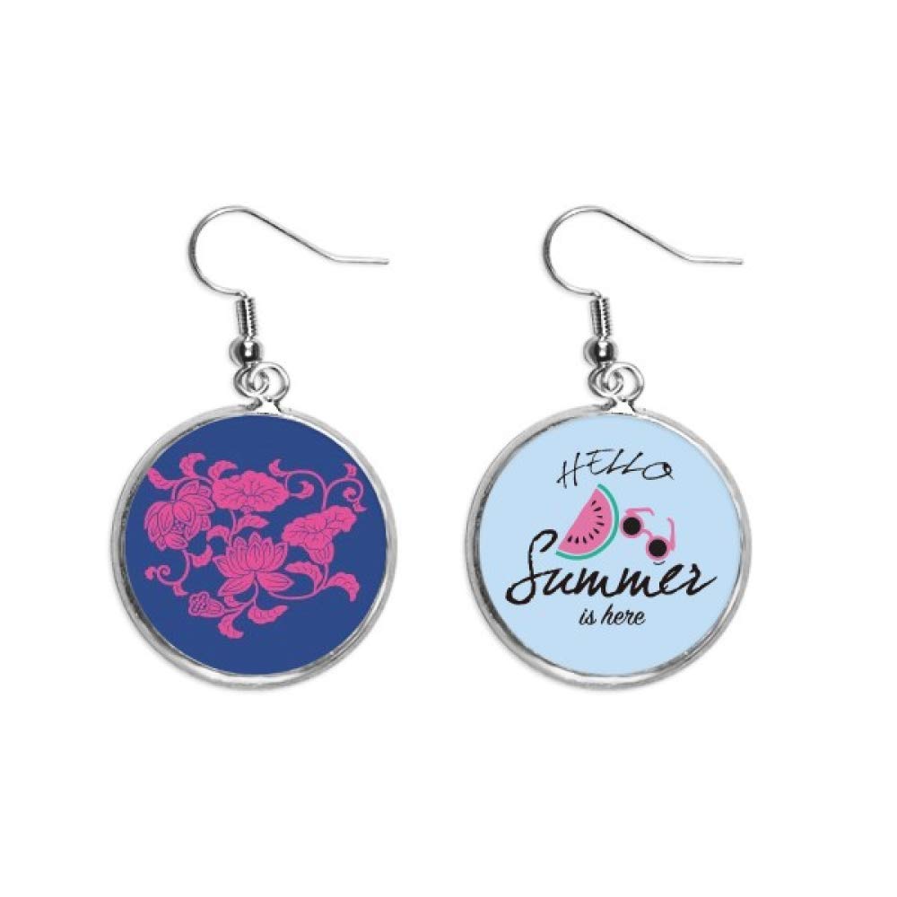 Pendientes de sandía con flor roja estilo cultura japonesa para lóbulo de mujer 5