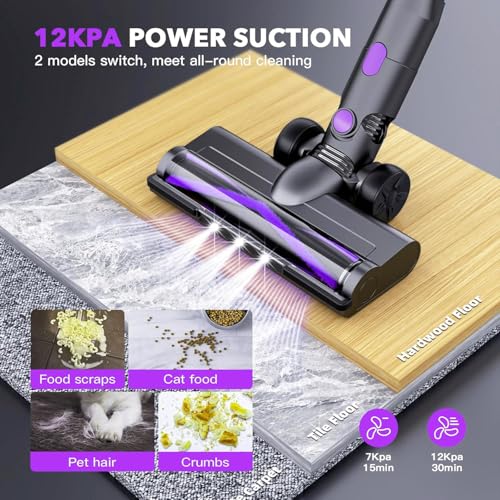 Image of Cordless Vacuum Cleaner, 6 in 1 Lightweight Stick Vacuum with Rechargeable Battery, Handheld Conversion, LED Headlights & 180 Swivel Brush, for Hardwood Floor Carpet Pet Hair Stairs Car(Light Purple)
