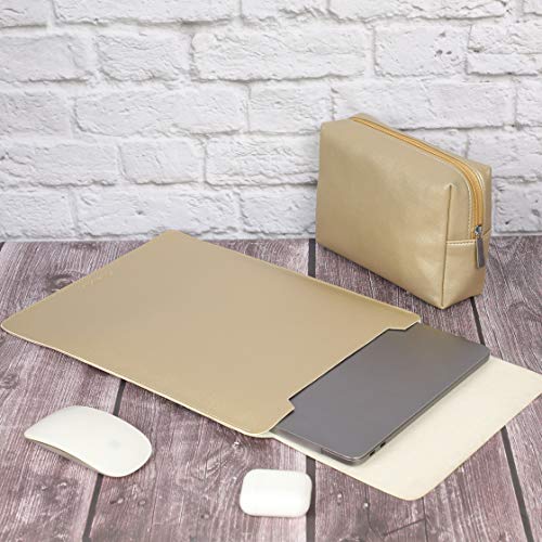 Image of Enthopia 15-15.4 Inch Slim Laptop Sleeve for 15 Inch MacBooks /Other 15 Inch Slim Laptops Protective Cover with Organiser Pouch for Mouse,Charger,Hard Disk,Pen Drive,etc - Vegan Leather (Gold)