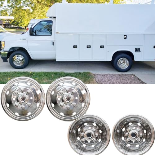 Image of 4pcs 16 inch Polished 304 Stainless Steel Wheel Simulators For Ram 3500 | For 74-99 Ram 3500, 74-98 Ford F350, 92-21 E350 /E450, Dually 8 Lug 8 Hand Hole, Bolt On Hub Caps Wheel Covers