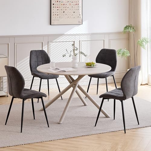 GrandCA HOME Juego de Mesa y Sillas de Comedor Nórdicas,Mesa de Comedor Redonda de 115 * 115 * 73 cm y 4 Sillas de Cocina Tapizadas,Adecuadas para Cocina,Comedor y Sala de Estar (Gris