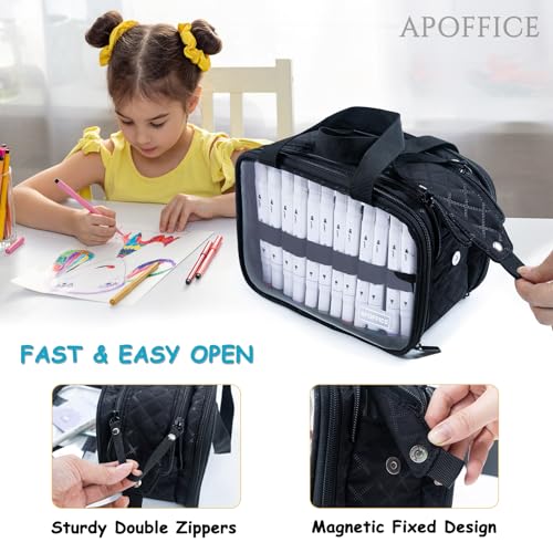 Image of Marker Organizer Case - Holds 72-96Markers | Portable Art Marker Storage Bag with Clear View Panels & Removable Dividers | Marker Holder for Alcohol Markers, Pens, Craft Supplies(Case Only)
