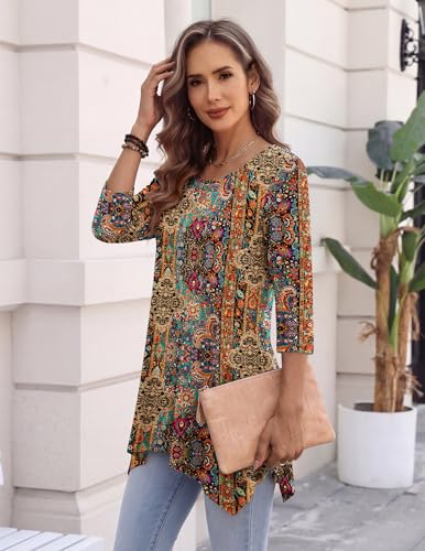 Image of Zeagoo Womens Tops 3 /4 Sleeve Loose Fit Dressy Tunics Plus Size Boho Shirts